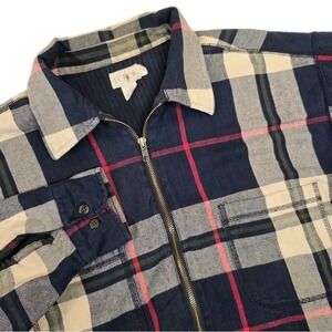 J.Crew Oarsman Mens M Navy Plaid Zip Up Shacket Sweater Lined Shirt Chore Jacket